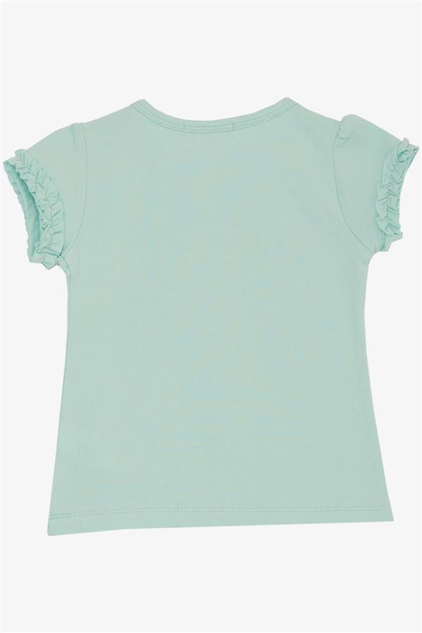 Baby Girl T-Shirt with Cute Bird Print and Heart Design, Aqua Green (1-2 Years)