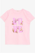Girls' T-Shirt with Glitter, Text, and Flower Print, Neon Pink (Ages 10-16)