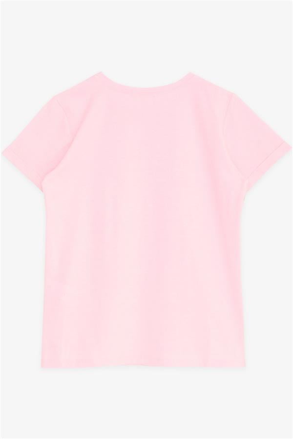Girls' T-Shirt with Glitter, Text, and Flower Print, Neon Pink (Ages 10-16)