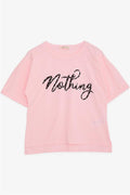 Girls' Pink T-Shirt with Rhinestone and Text Print (Ages 9-16)