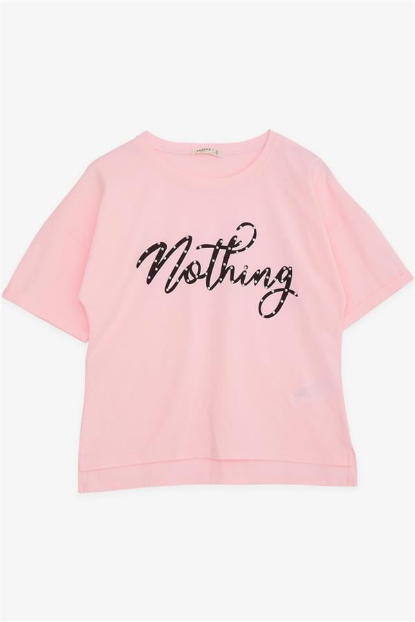 Girls' Pink T-Shirt with Rhinestone and Text Print (Ages 9-16)