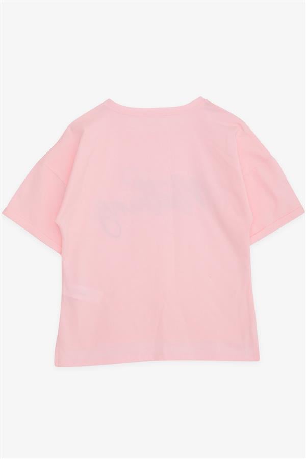 Girls' Pink T-Shirt with Rhinestone and Text Print (Ages 9-16)