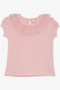 Pink Baby Girl T-Shirt with Lace Embroidered Collar (1-2 Years)