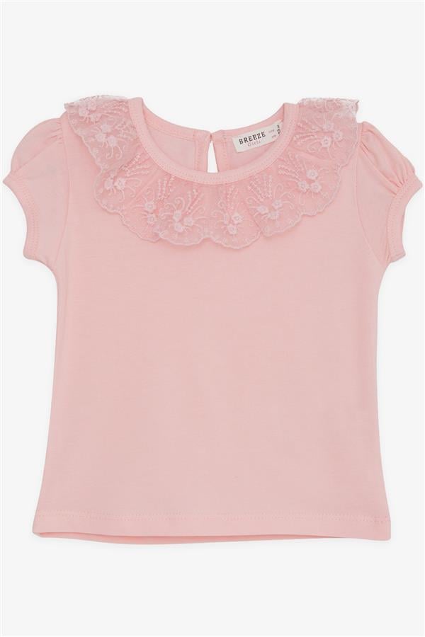 Pink Baby Girl T-Shirt with Lace Embroidered Collar (1-2 Years)