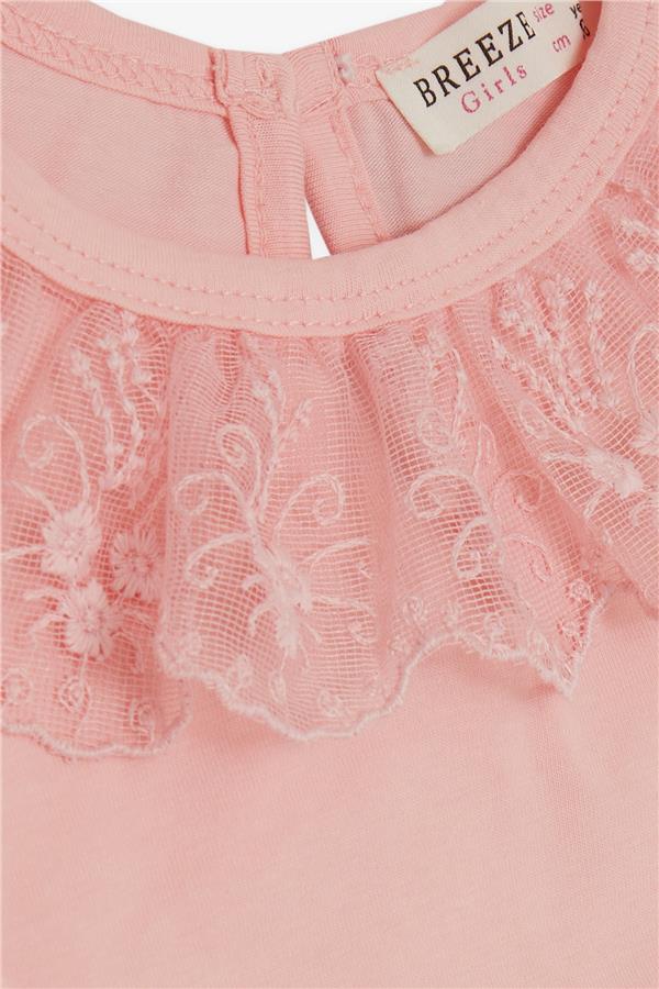 Pink Baby Girl T-Shirt with Lace Embroidered Collar (1-2 Years)