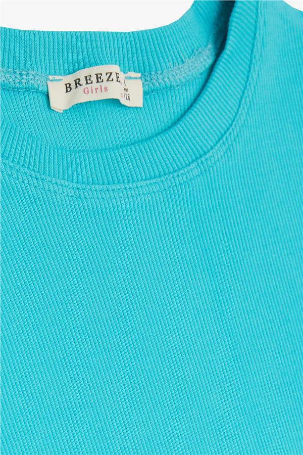 Girls' T-shirt with Gathered Sides, Turquoise (Ages 8-14)