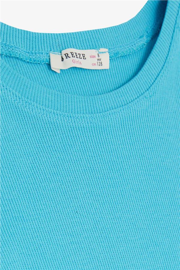 Girls' T-shirt with Gathered Sides, Light Blue (Ages 8-14)