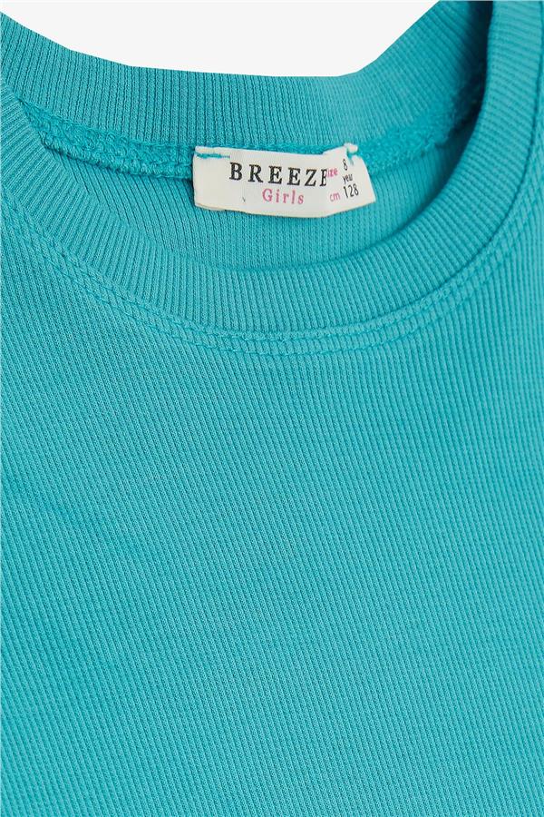 Girls' T-shirt with Gathered Sides, Mint Green (Ages 8-14)