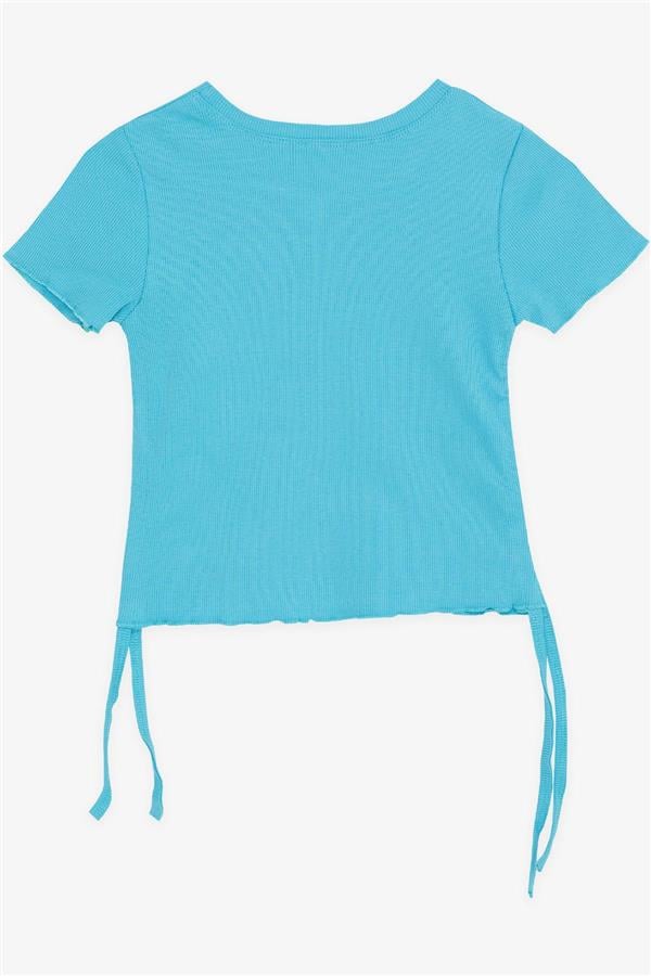 Girls' T-shirt with Gathered Sides, Light Blue (Ages 8-14)