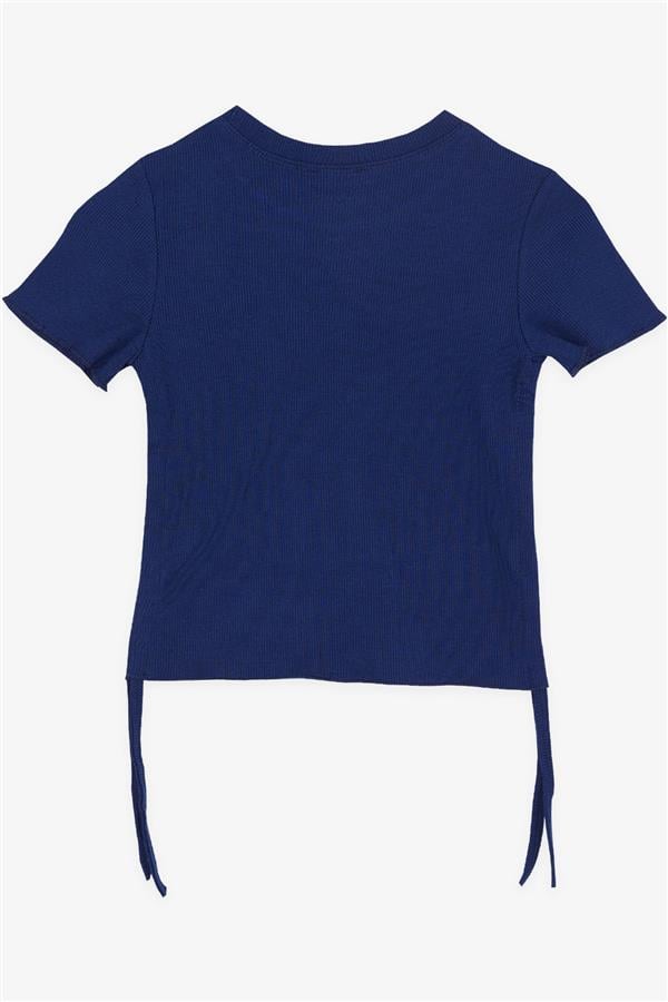Girls' T-shirt with Gathered Sides, Dark Blue (Ages 8-14)