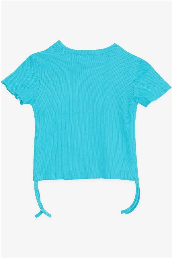 Girls' T-shirt with Gathered Sides, Turquoise (Ages 8-14)