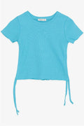 Girls' T-shirt with Gathered Sides, Light Blue (Ages 8-14)