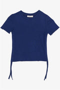 Girls' T-shirt with Gathered Sides, Dark Blue (Ages 8-14)
