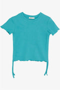 Girls' T-shirt with Gathered Sides, Mint Green (Ages 8-14)