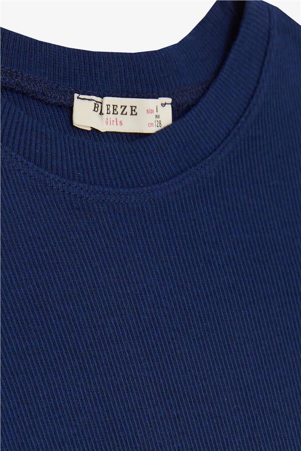 Girls' T-shirt with Gathered Sides, Dark Blue (Ages 8-14)