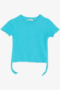 Girls' T-shirt with Gathered Sides, Turquoise (Ages 8-14)