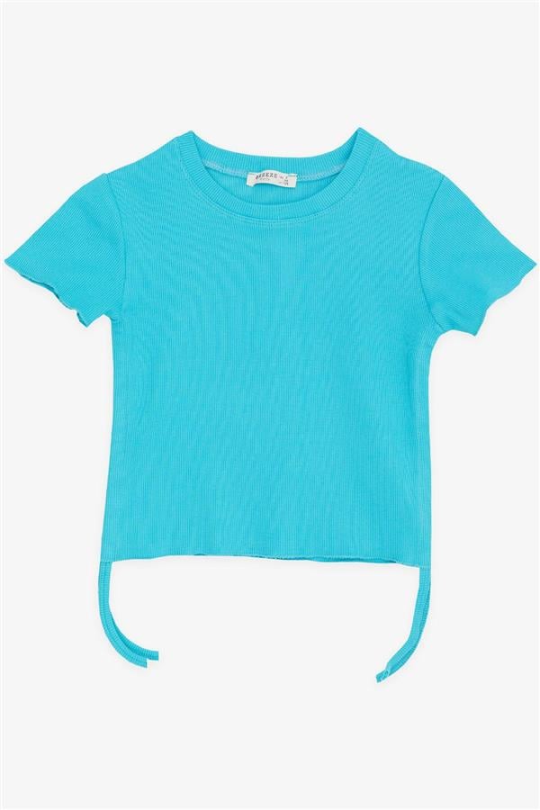 Girls' T-shirt with Gathered Sides, Turquoise (Ages 8-14)
