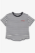 Girls' T-shirt with Printed Text, Short Striped Front, White (Ages 9-16)