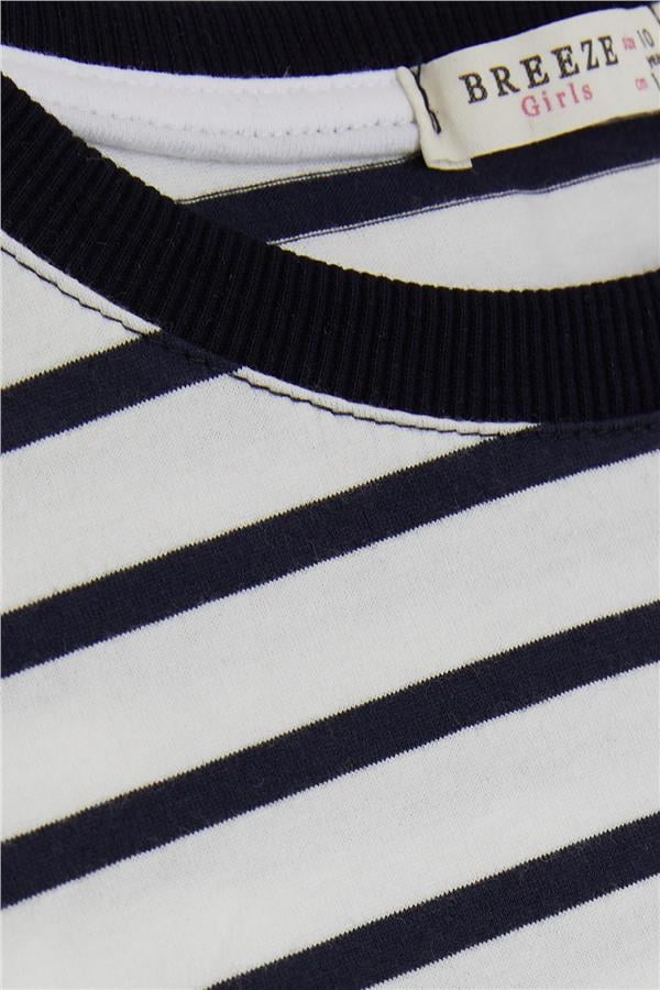 Girls' T-shirt with Printed Text, Short Striped Front, White (Ages 9-16)