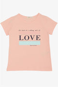 Girls' Pink T-Shirt with Text Print and Rhinestones (Ages 8-14)