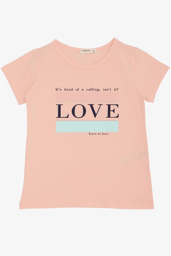 Girls' Pink T-Shirt with Text Print and Rhinestones (Ages 8-14)