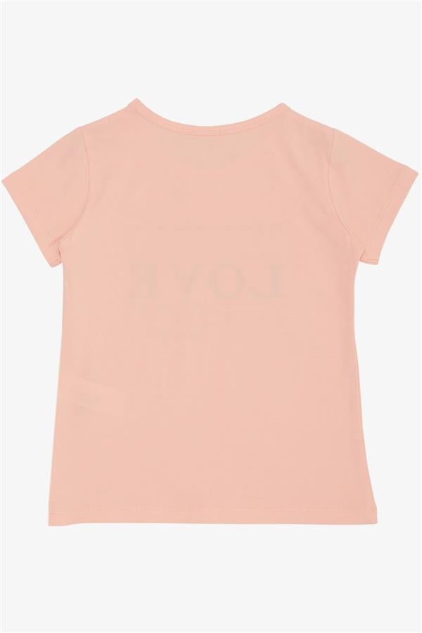 Girls' Pink T-Shirt with Text Print and Rhinestones (Ages 8-14)