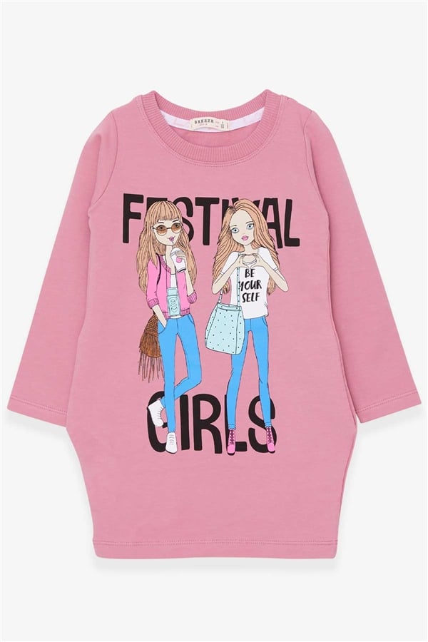 Girls' Printed Tunic with Pockets, Rose Pink (Ages 3-4)
