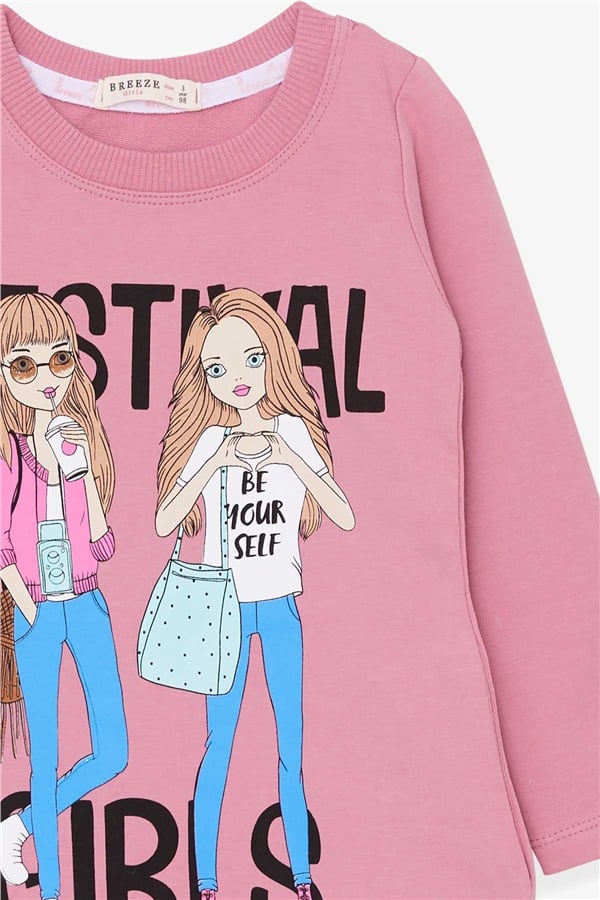 Girls' Printed Tunic with Pockets, Rose Pink (Ages 3-4)