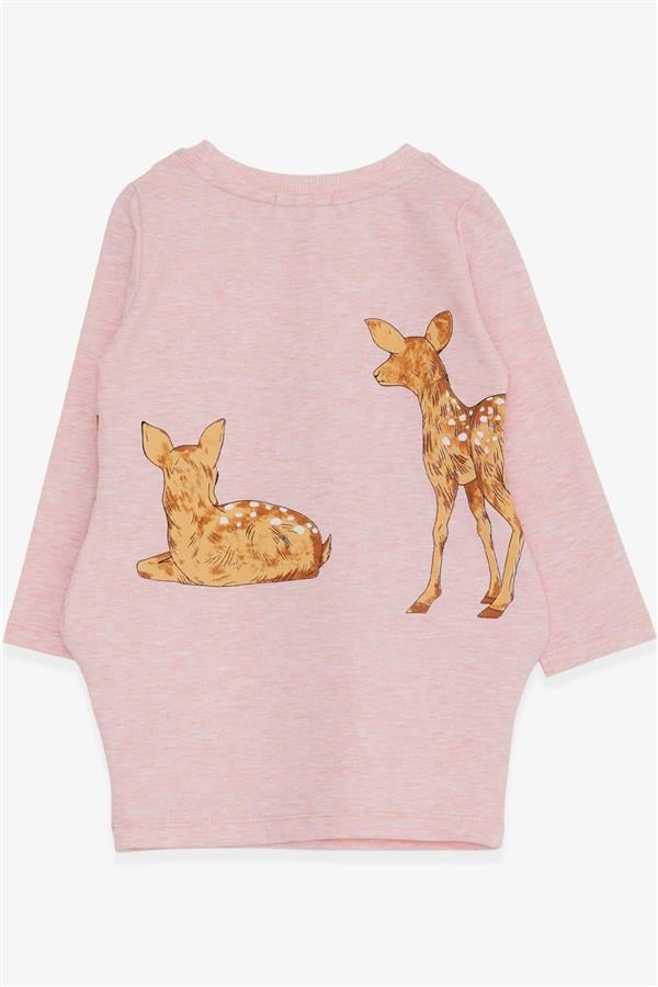 Girls' Tunic with Deer Print, Salmon Melange (1.5-3 Years)