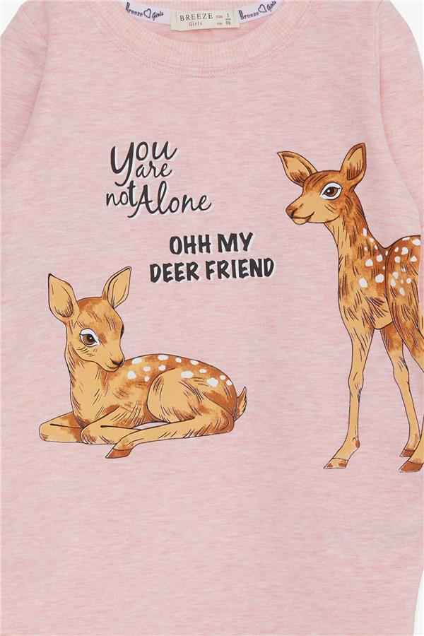 Girls' Tunic with Deer Print, Salmon Melange (1.5-3 Years)