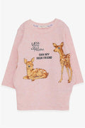 Girls' Tunic with Deer Print, Salmon Melange (1.5-3 Years)