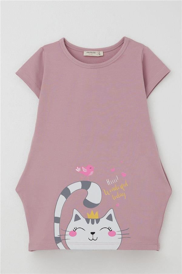 Girls' Tunic Dress with Friendship Theme, Princess Kitten Print, Rose Pink (1.5-3 Years)