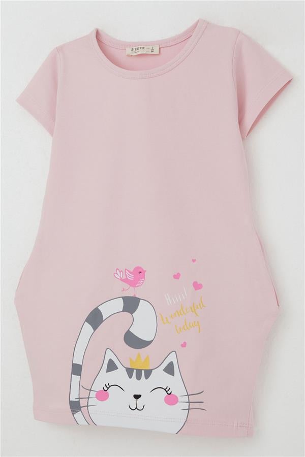 Girls' Tunic Dress with Friendship Theme, Princess Kitten Print, Pink (1.5-4 Years)
