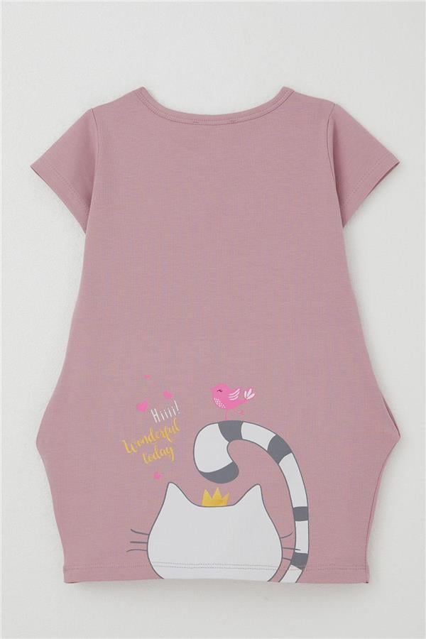Girls' Tunic Dress with Friendship Theme, Princess Kitten Print, Rose Pink (1.5-3 Years)