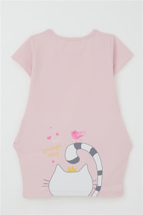 Girls' Tunic Dress with Friendship Theme, Princess Kitten Print, Pink (1.5-4 Years)