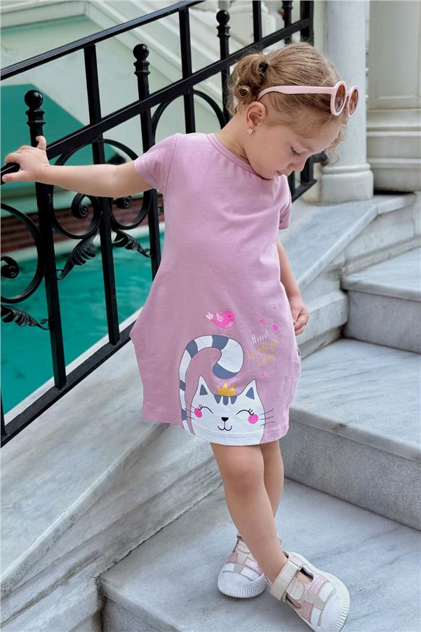 Girls' Tunic Dress with Friendship Theme, Princess Kitten Print, Rose Pink (1.5-3 Years)