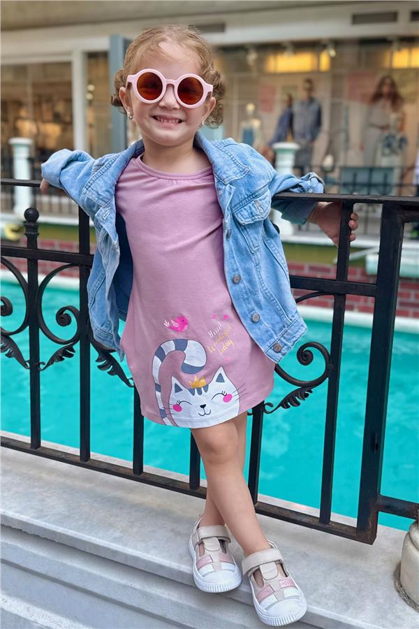Girls' Tunic Dress with Friendship Theme, Princess Kitten Print, Rose Pink (1.5-3 Years)