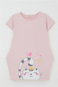 Girls' Tunic Dress with Friendship Theme, Princess Kitten Print, Pink (1.5-4 Years)