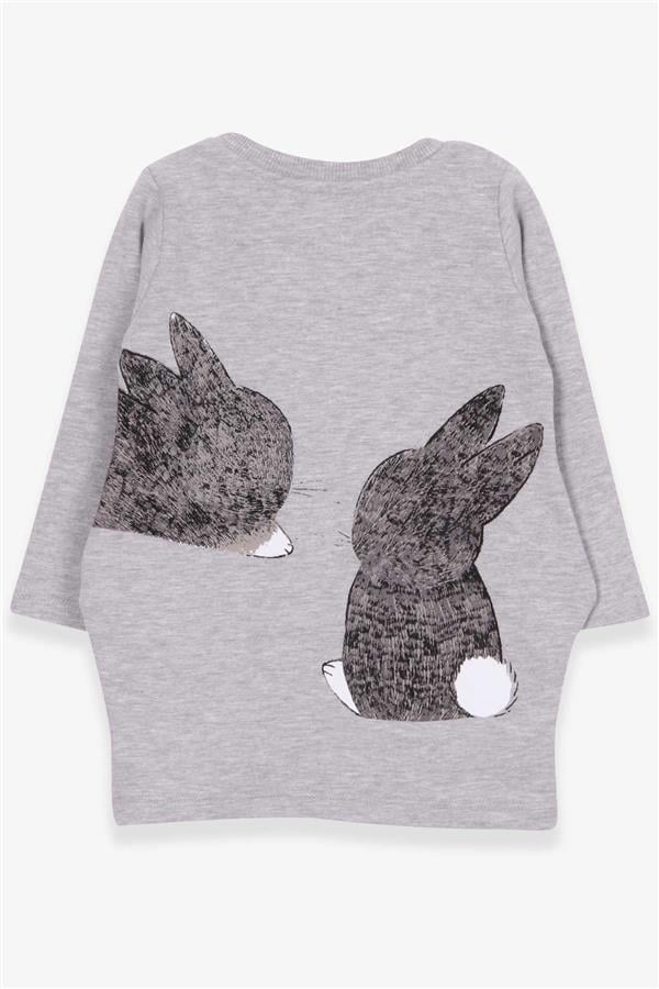 Baby Girl Tunic with Rabbit Pattern, Grey Melange (1.5 Years)