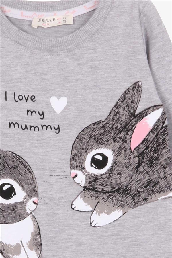 Baby Girl Tunic with Rabbit Pattern, Grey Melange (1.5 Years)