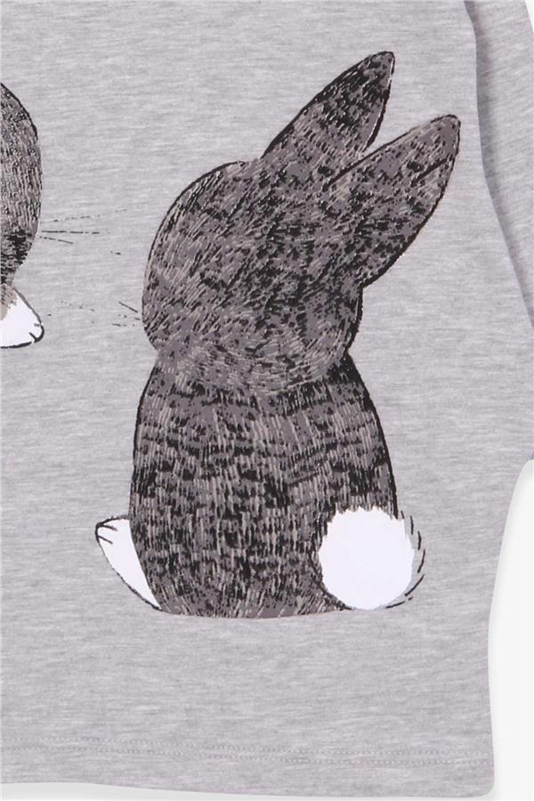 Baby Girl Tunic with Rabbit Pattern, Grey Melange (1.5 Years)
