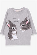 Baby Girl Tunic with Rabbit Pattern, Grey Melange (1.5 Years)