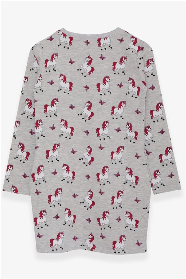 Girls' Tunic with Unicorn Pattern, Light Grey Melange (4-5 Years)