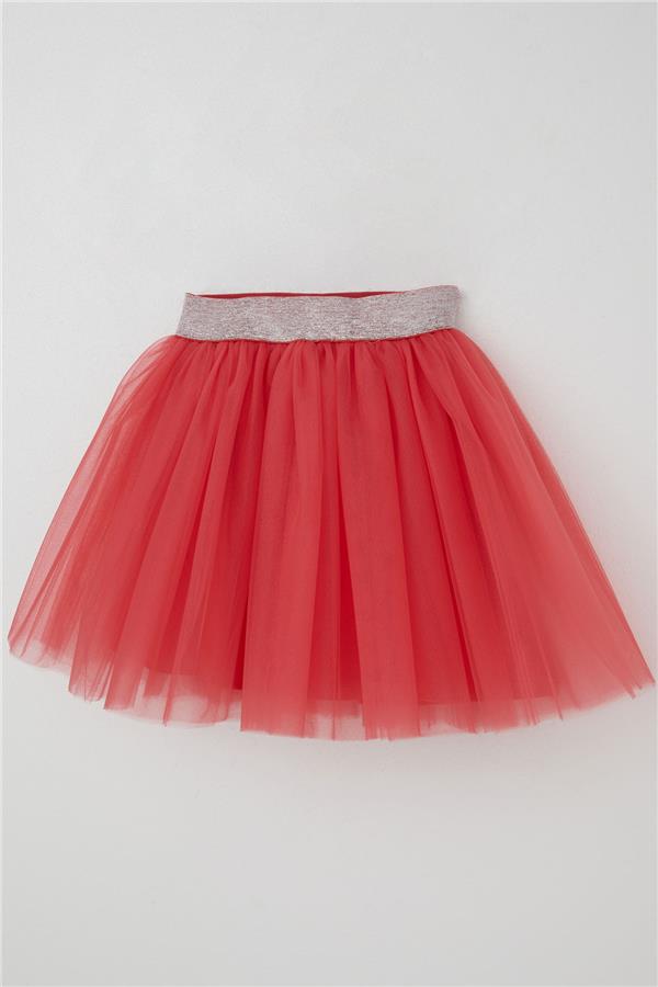 Girls' Tutu Skirt with Glitter Detail and Elastic Waistband, Coral Color (Ages 5-10)
