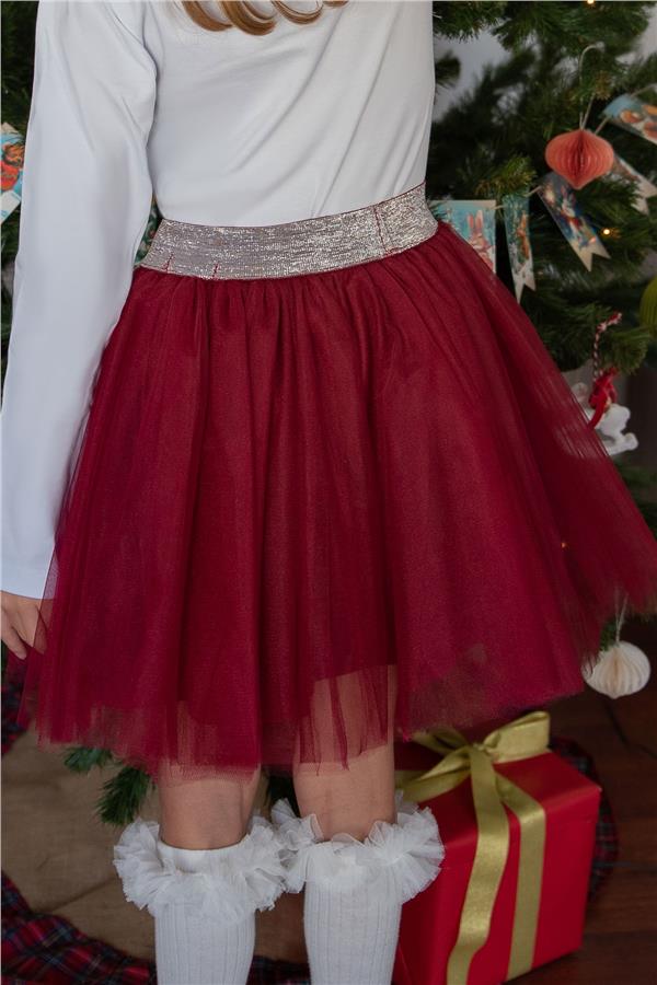 Girls' Tutu Skirt with Glitter Detail and Elastic Waistband, Burgundy (Ages 5-10)
