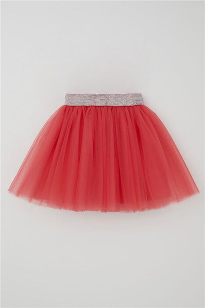 Girls' Tutu Skirt with Glitter Detail and Elastic Waistband, Coral Color (Ages 5-10)