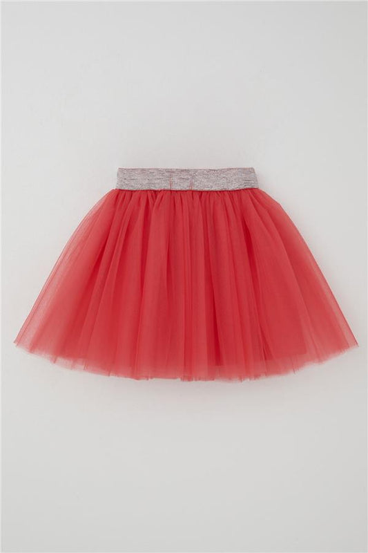 Girls' Tutu Skirt with Glitter Detail and Elastic Waistband, Coral Color (Ages 5-10)