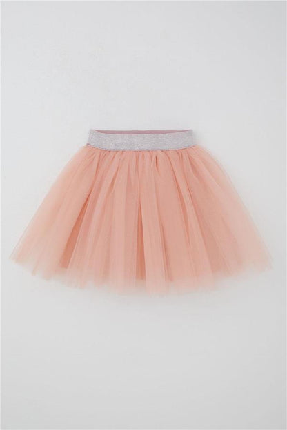 Girls' Tutu Skirt with Glitter Detail and Elastic Waistband, Salmon Color (Ages 5-10)