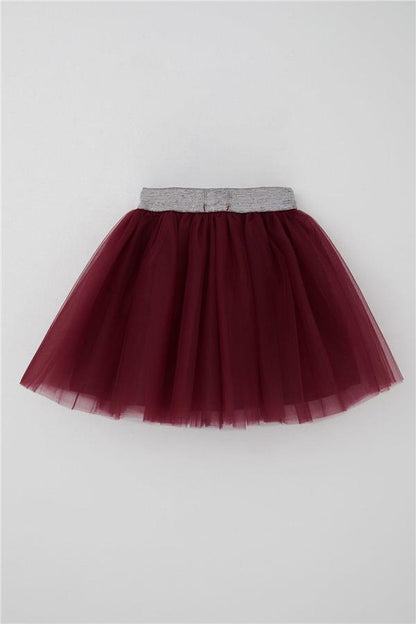 Girls' Tutu Skirt with Glitter Detail and Elastic Waistband, Burgundy (Ages 5-10)