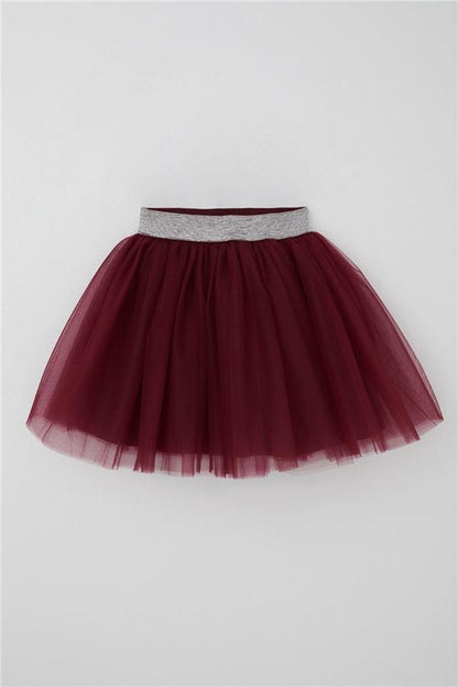 Girls' Tutu Skirt with Glitter Detail and Elastic Waistband, Burgundy (Ages 5-10)